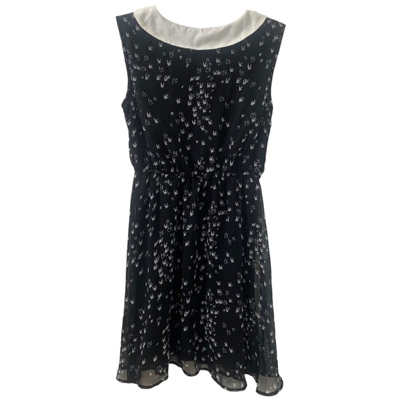 Bird Print Women’s Dress Semi-Sheer Sleeveless Fit & Flare Dress Peter Pan Sz S - Picture 2 of 14